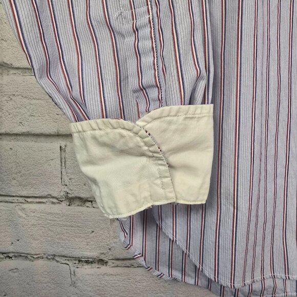 J. CREW MENS BUTTON DOWN LONG SLEEVE SHIRT BLUE STRIPED WHITE CUFF SIZE LARGE - Picture 2 of 7